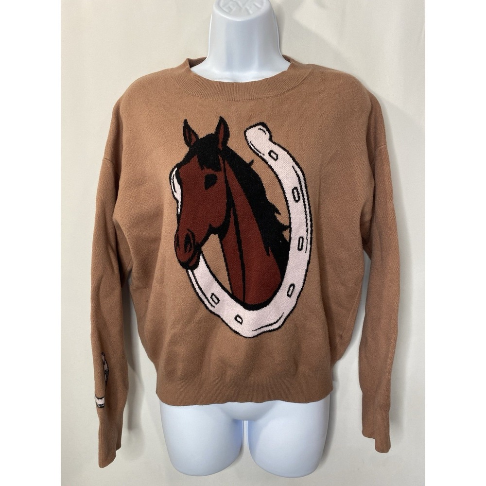 Sweet Envy Womens Western Horse Sweater Size Large Horseshoe Fall Soft Cowgirl
